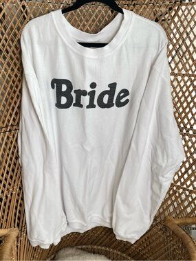 Friday + Saturday Bride Graphic White Ribbed Long Sleeve Sweatshirt Pullover